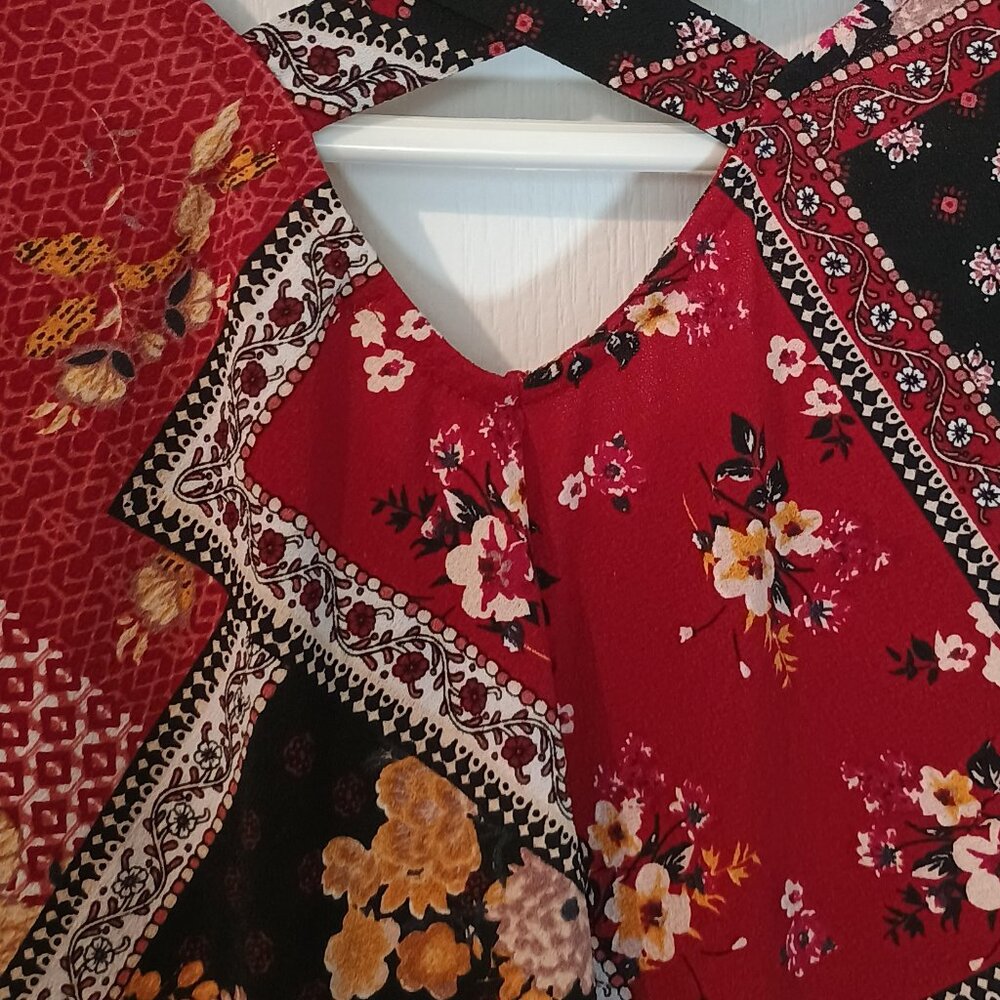 Westport/Tunic Top/Womens L/Black Wine Yellow/Patchwork Boho - Picture 8 of 8